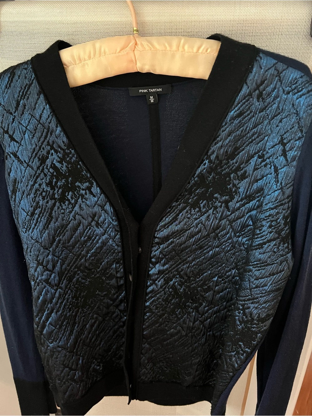 Pink Tartan Navy and Black Quilted Front Cardigan